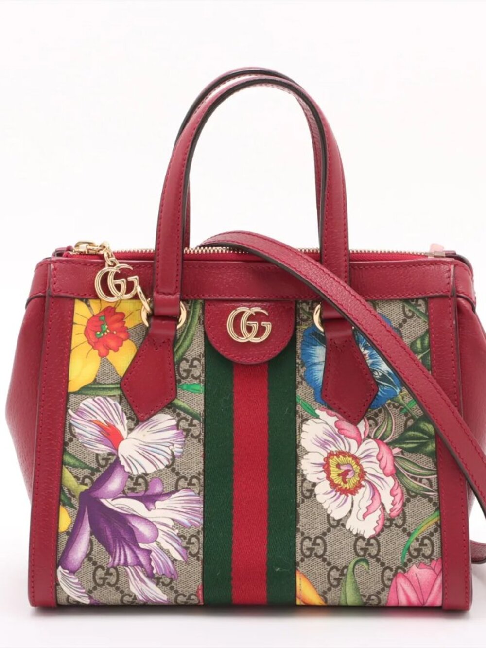 Gucci GG flora Ophidia PVC & leather 2 Way Handbag Red S37 MOG